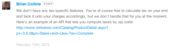 Stripe response to does it deal with taxes